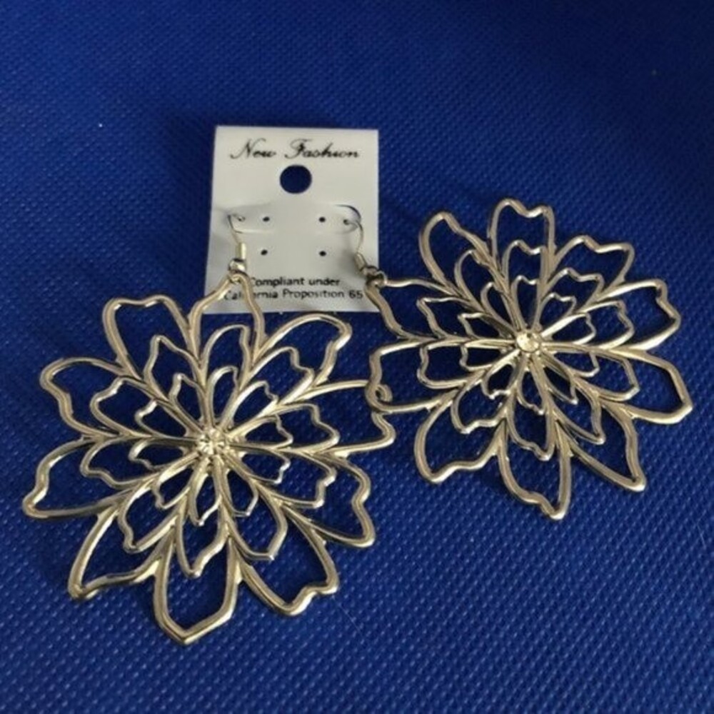 Filigree Flower Dangle Earrings Silver Tone NOC